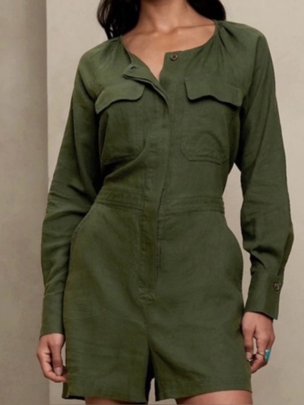 Banana Republic Olive Green Utility Romper with Chest Pockets